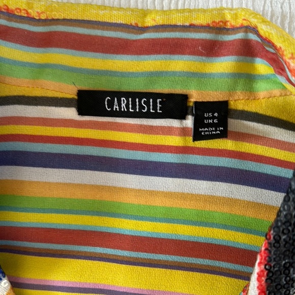 💖Fitted Cap Sleeve hidden snap front in Yellow multicolor sequins Sparkle 💖 - Picture 2 of 12